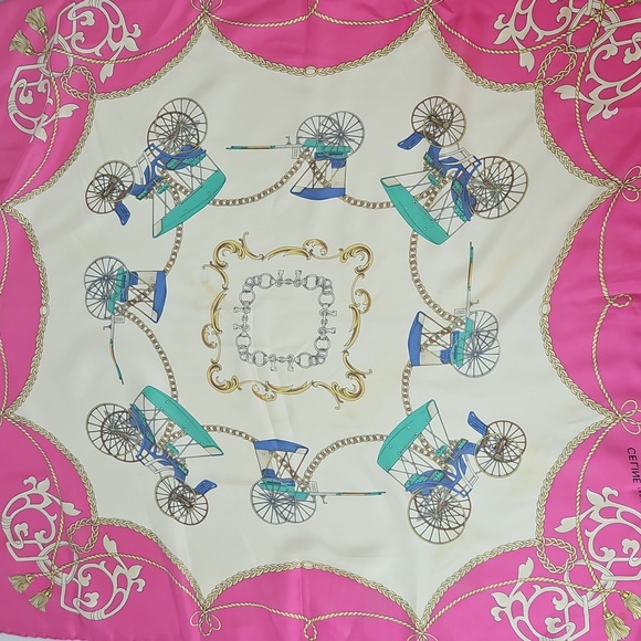Vintage Celine Vibrant Pink and Cream Carriage Silk Scarf - Picture 13 of 13